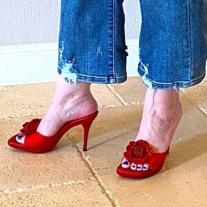 Gorgeous Red Heels with Floral Accent Sz 7